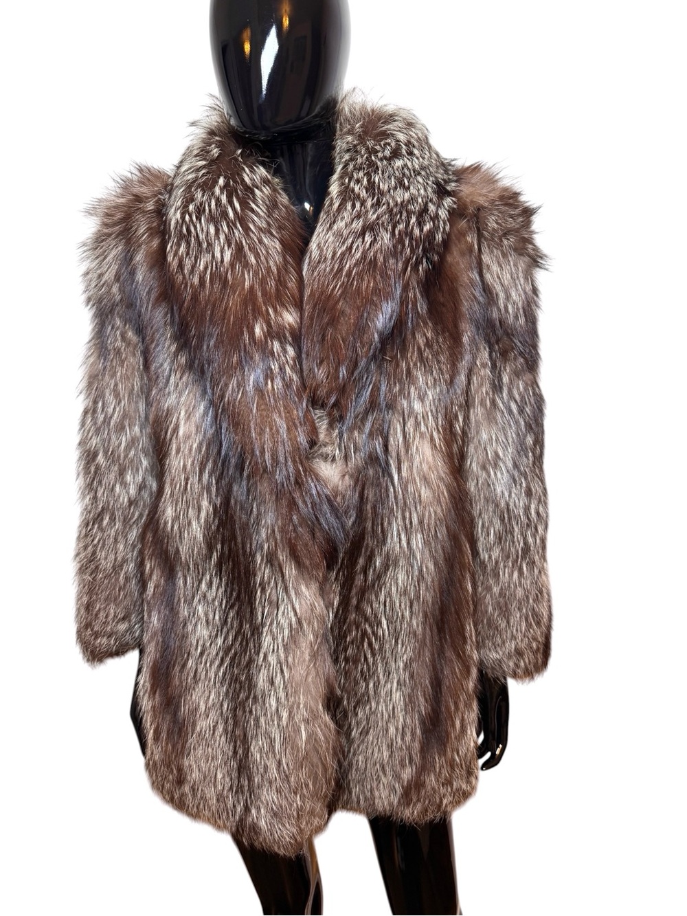 Luxury brown black Women's Silver-Brown Fur Coat